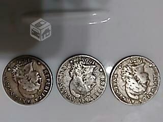 Tres monedas 20 centavos argentinas de plata