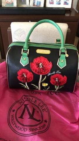 Cartera Nicole Lee original negra con flores