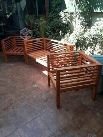 Mueble terraza madera color madera y blanco