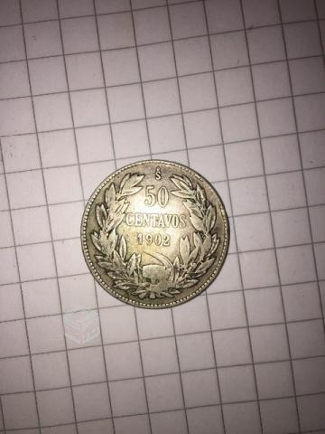 Moneda chilena 50 centavos 1902 plata