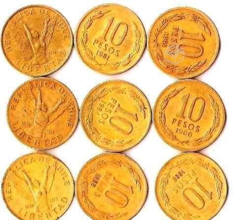 N32 Monedas 10 chilenos Ángel De Liberad años 80'