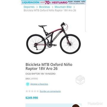 Bicicleta MTB Oxford Niño Raptor 18V Aro 26(NUEVA)