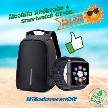 Mochila antirrobo + gt08 smartwatch