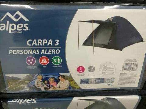 Carpa 3 personas alero Alpes + 3 sillas plegables