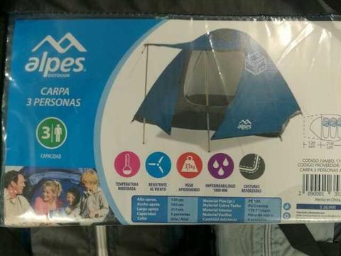 Carpa 3 personas alpes + 3 sillas armables