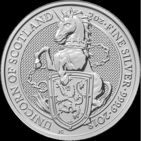 Moneda Plata 2 oz Británica Unicornio 2018