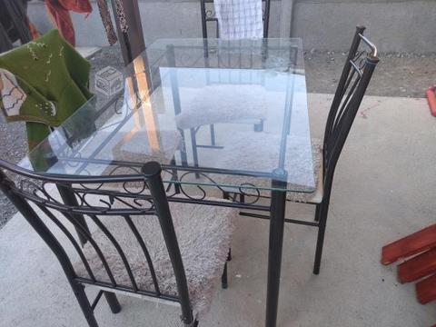 mesa vidrio 4 sillaa