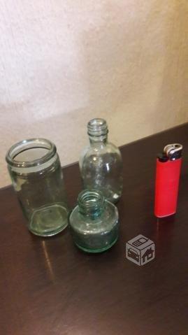 Frascos chilenos antiguos de tintas vidrio verde