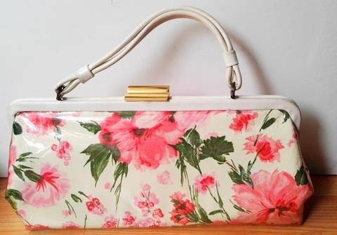 Cartera Bolso Blanco Con Flores Rojas Vintage