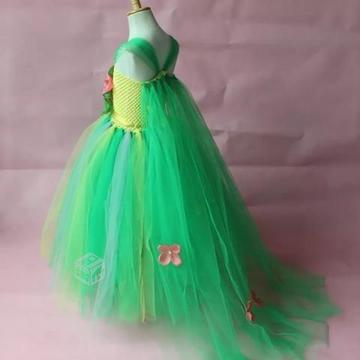 Disfraz vestido Elsa con flores verde talla 8