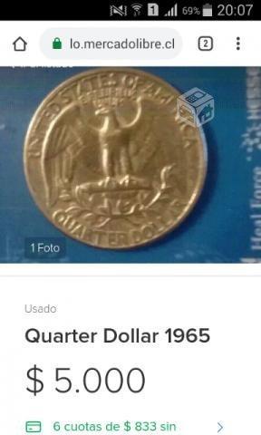 Moneda cuarto dolar 1965