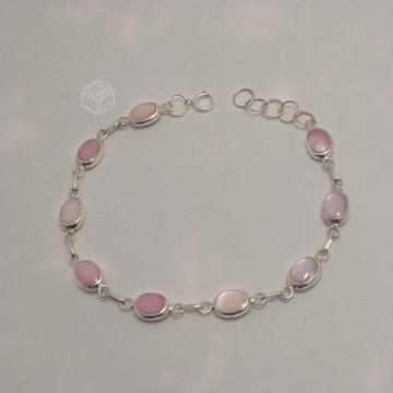 Pulsera de plata piedra Lapidada color rosa
