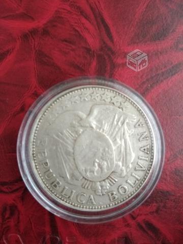 Moneda de Plata Bolivia 50 centavos medio bolivian