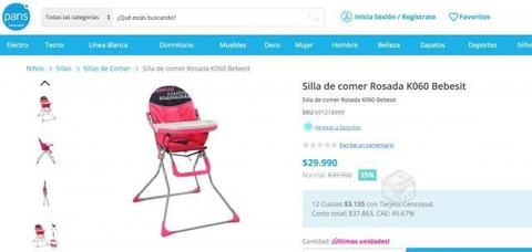Silla de comer Rosada K060 Bebesit