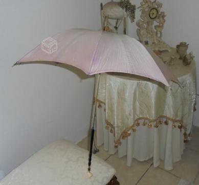 Sombrilla de Tela Año 40-50 largo 86cm Mango Nacar