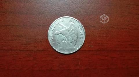 Moneda Chile 20 Centavos 1919 Plata