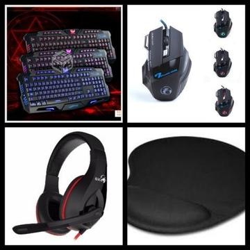 Pack Gamer Teclado + Audífonos + Mouse + Pad Mouse