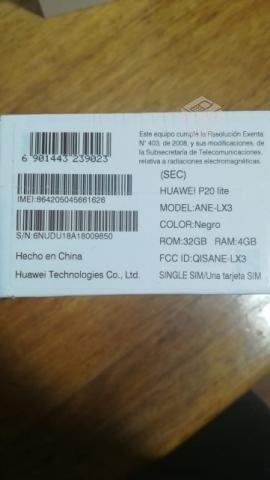 Huawei P20 lite. 32GB. Color negro. (SELLADO)
