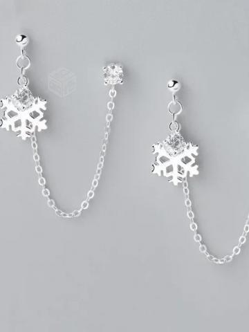 Aros dobles de plata ley 925 y zircon. Copo nieve