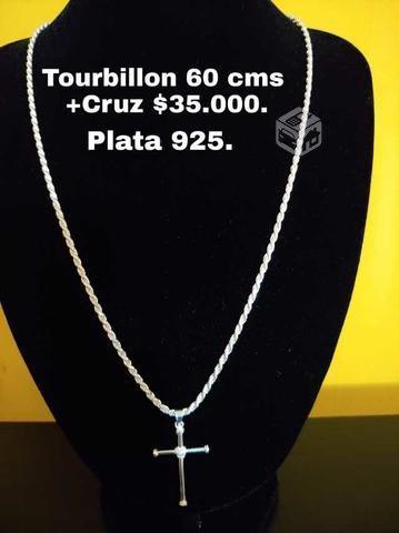Cadena de plata 925 tourbillon + colgante Cruz