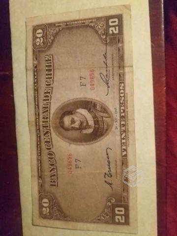 Billete de 20 Pesos sello de agua un indio