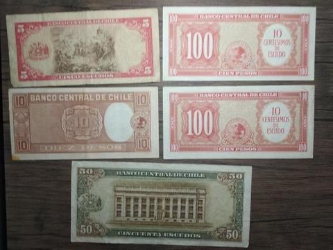 Cinco billetes chilenos antiguos