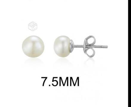 Aros de perla cultivada de 7.5 mm y plata 925
