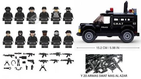 Patrulla Swat. Camioneta Negra Mas 12 Figuras