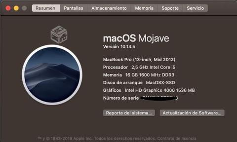 Macbook Pro mid 2012 16gb Ram 256ssd