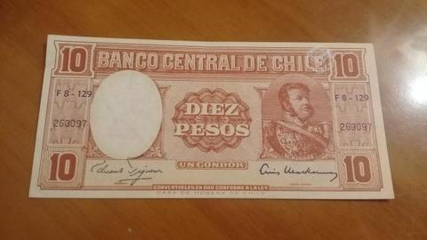 Billete 10 pesos chile remarcado