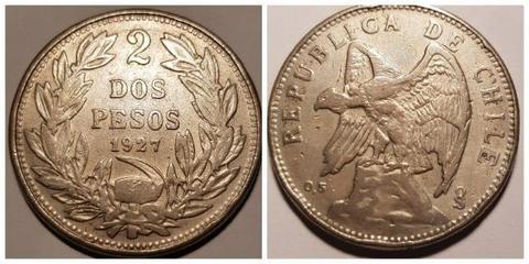 Moneda de 2 pesos del año 1927, Chile